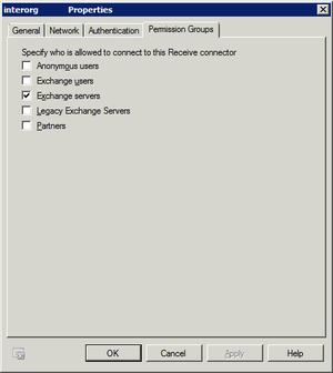 Exchange Server dürfen Daten an diesen Receive Connector senden Persmission Einstellungen
