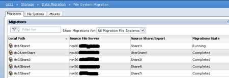 EMC VNX- Löschen der Migration Gesamtübersicht über die eingerichteten Migrationen