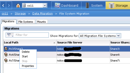 EMC VNX2- Starten der Migration CIFS- Migration bei einer EMC VNX